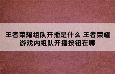 王者荣耀组队开播是什么 王者荣耀游戏内组队开播按钮在哪